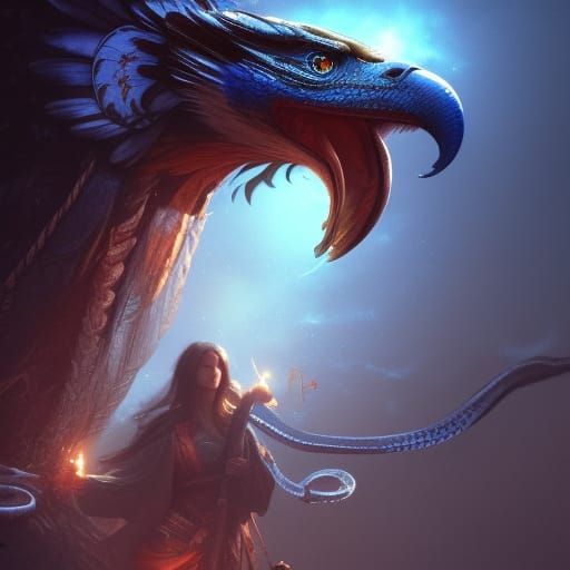 Blue Snake-Headed Eagle: Dark Fantasy Concept Art