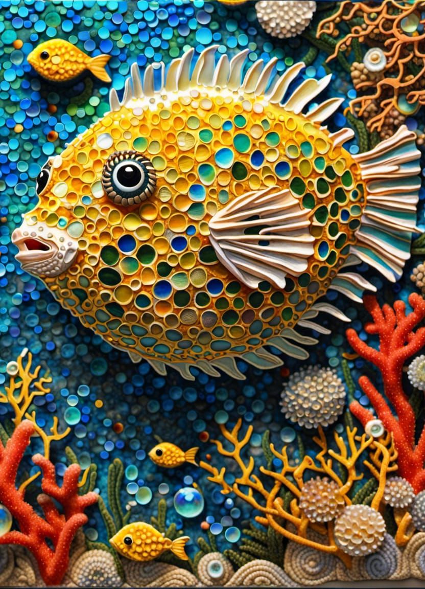 Glass Mosaic Puffer Fish