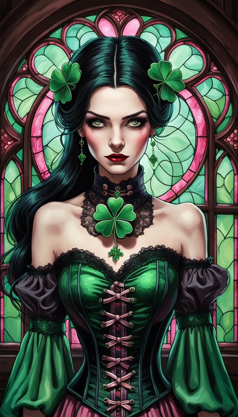 Steampunk Goth Vampire Lady in Clover Setting