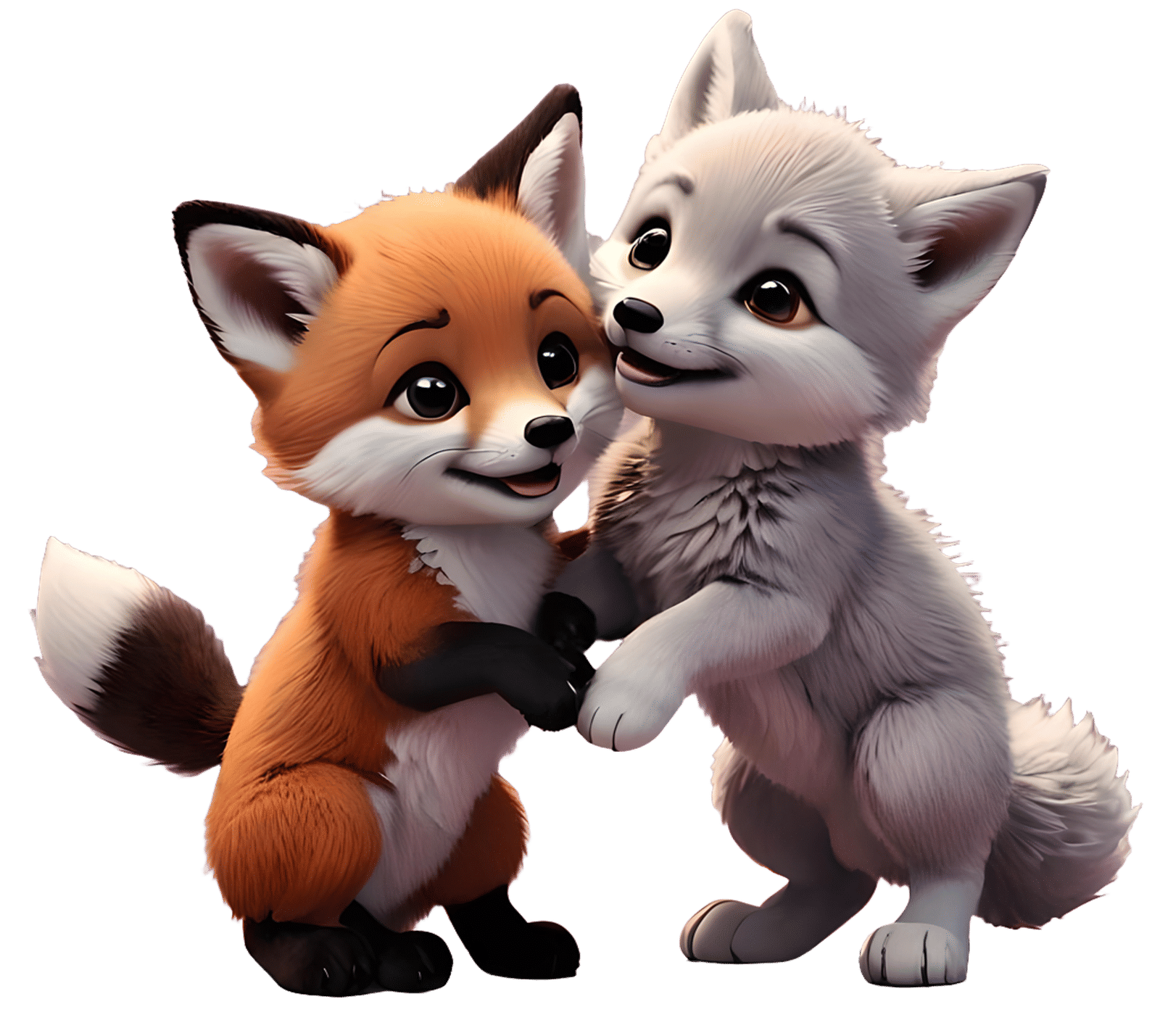Cute Baby Fox and Wolf Playtime: 3D Digital Art