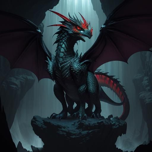 Green Dragon in Cave: Dark Fantasy Concept Art