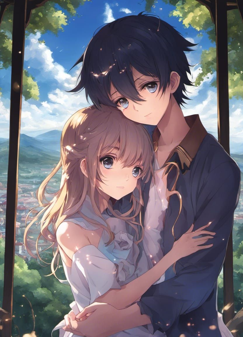 Anime Couple Kissing at Fireworks Festival in Ukiyo-e Style