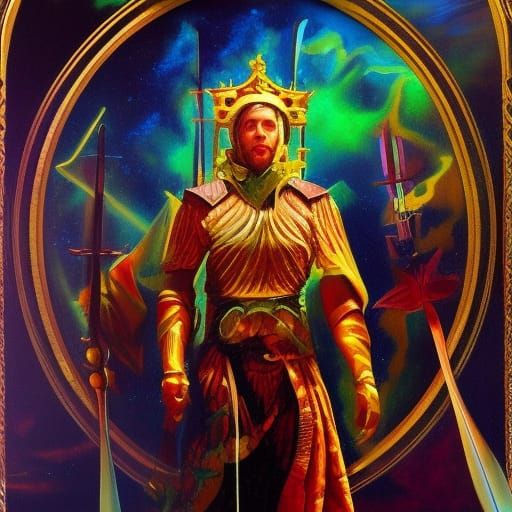 King of Swords Tarot Card in Oil Painting
