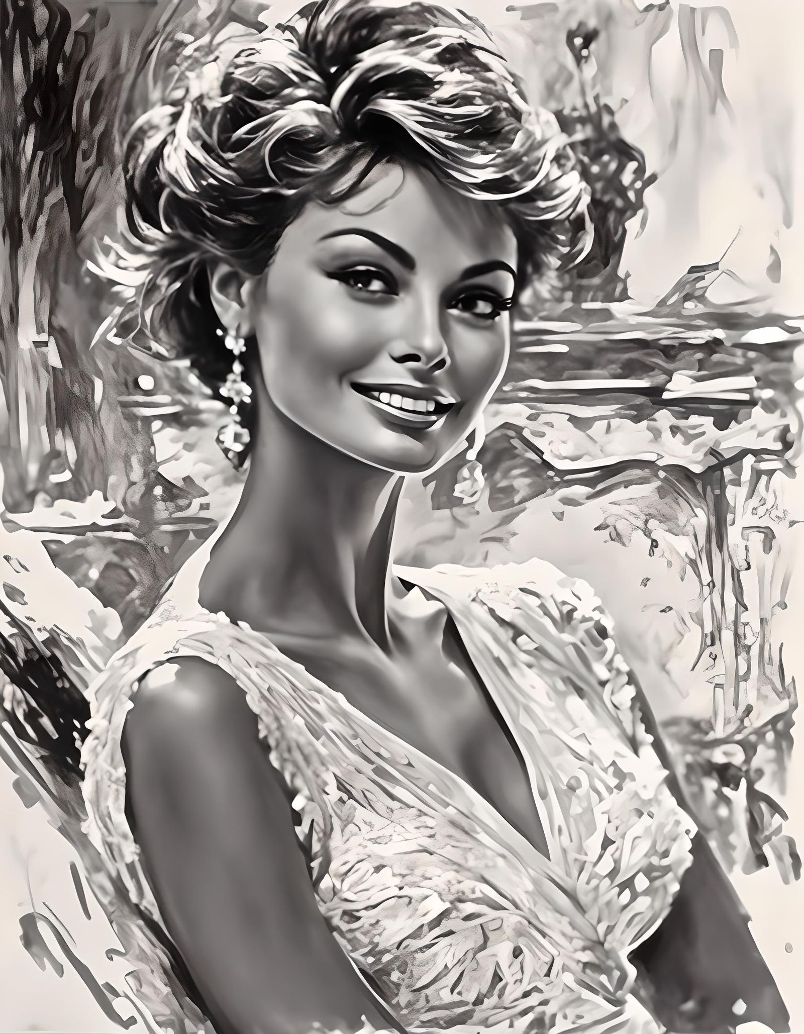 Sophia Loren Impressionist Portrait in Palm Springs Style