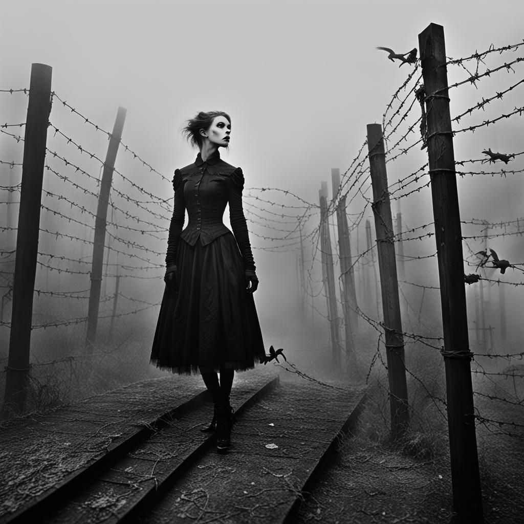 Gothic Fashion Model in Black and White Photography