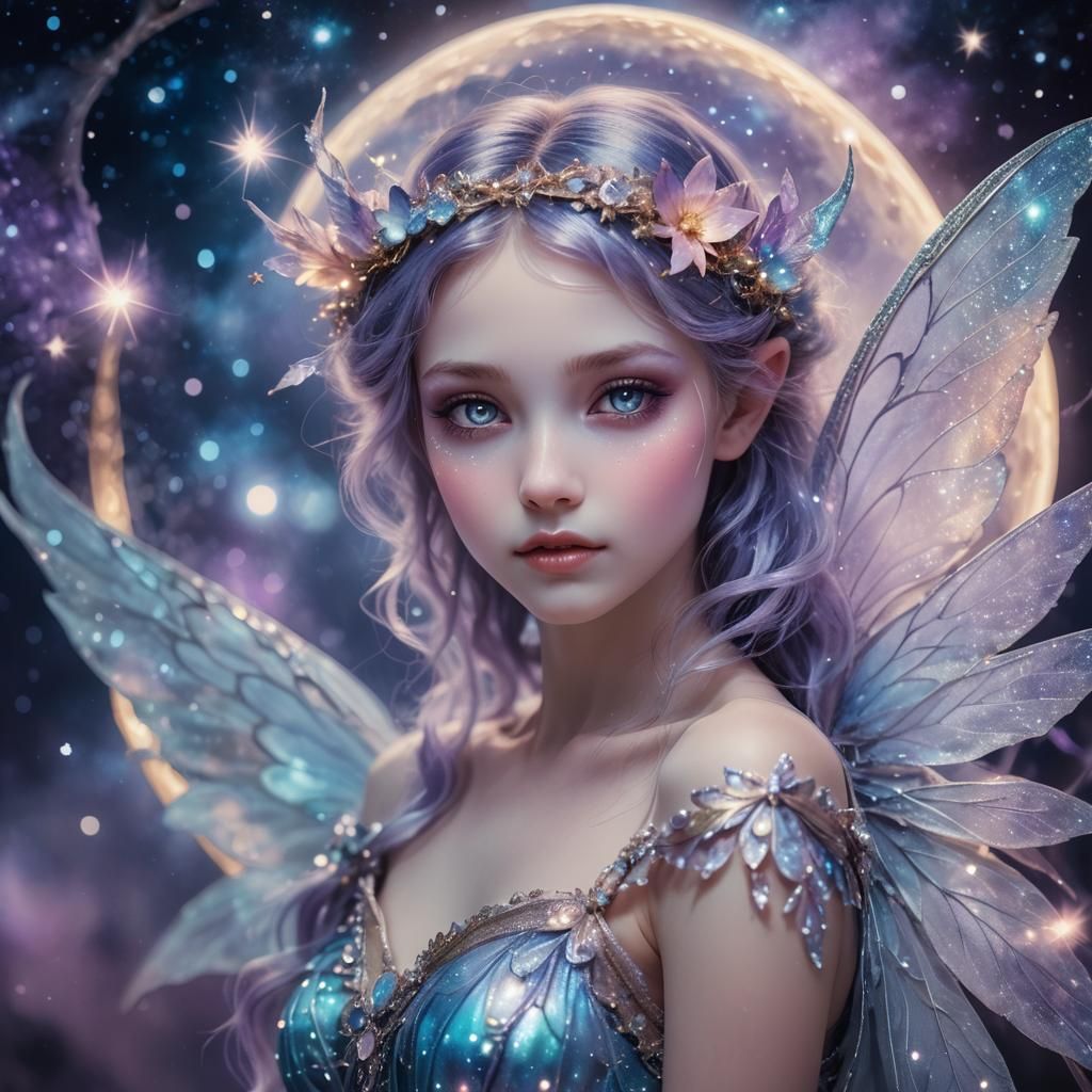 glowing  fairy on the moon beautiful iridescent  fairycore Z...