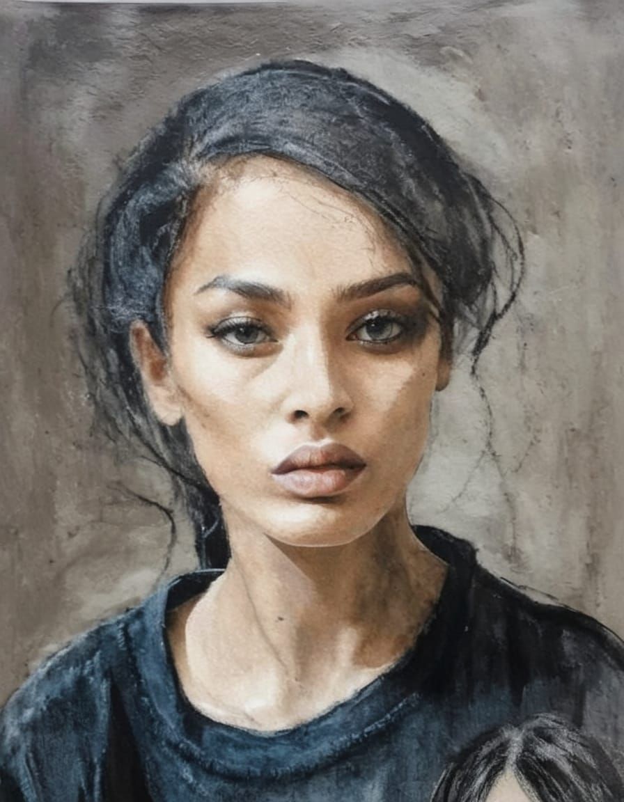 Goth Girl Portrait in High Contrast Impasto Style