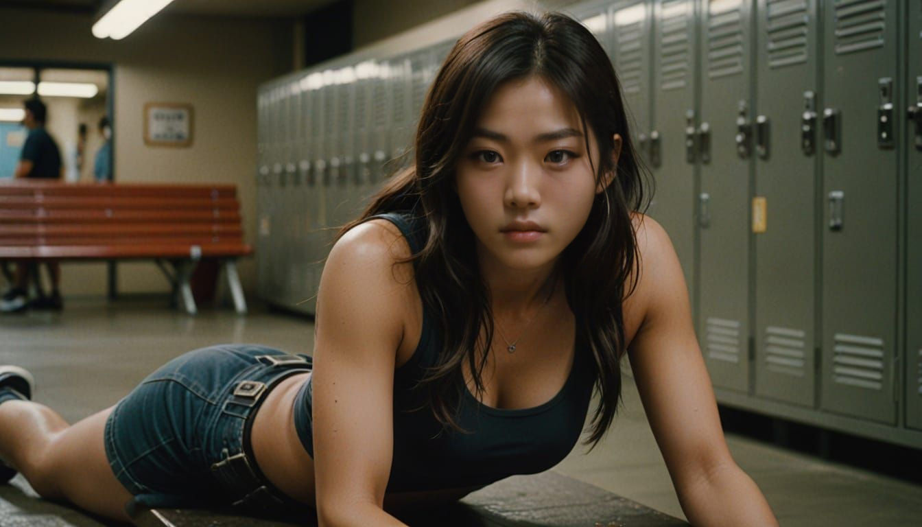 Sultry Locker Room Goddess in Cinematic Film Still