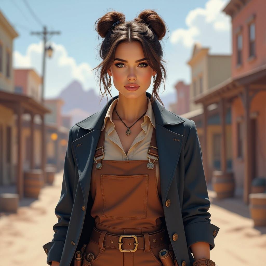 Tanned Woman in Old West Town with Gears