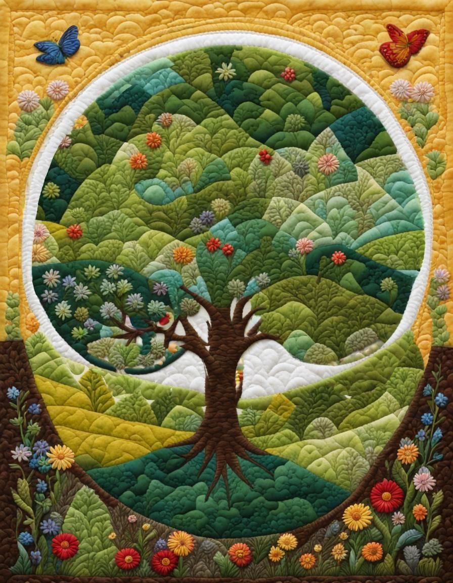 Detailed Quilted Fabric with Embroidery