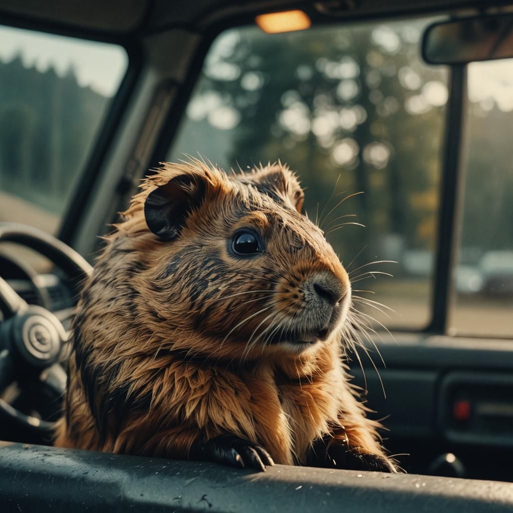 Guinea Pig Trucker: A Cinematic Film Still
