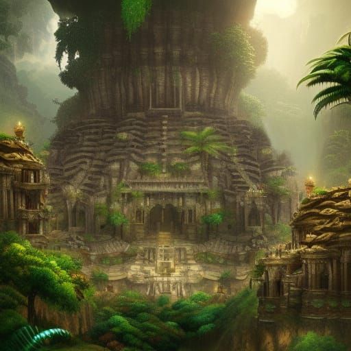 Detailed Jungle Temple in Cave: Digital Matte Painting