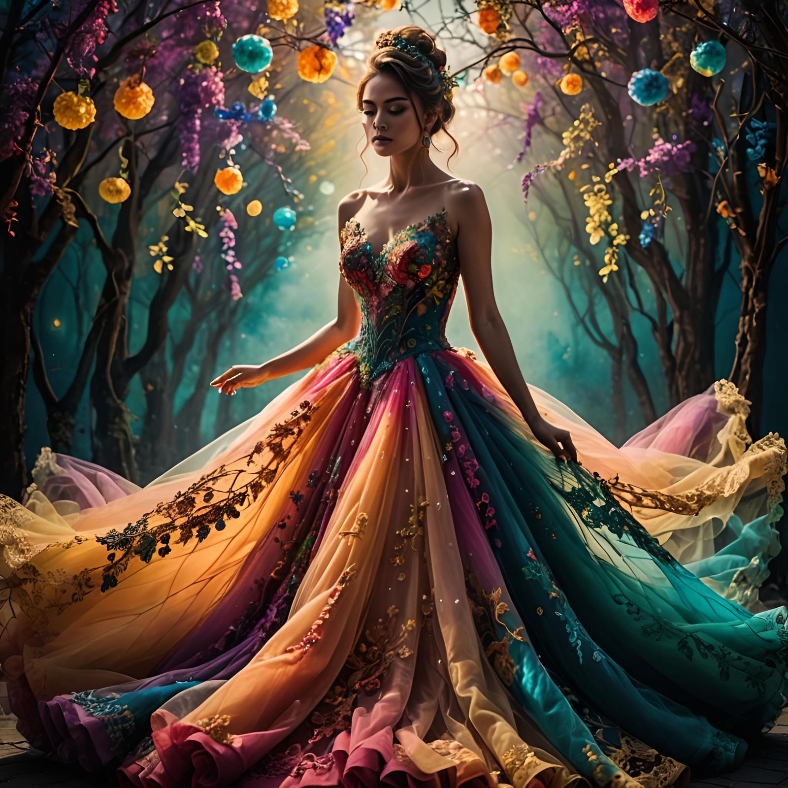 Radiant Woman in Voluminous Tulle Ballgown