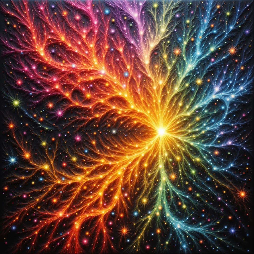 Intricate Abstract Impressionist Painting with Cubic Fractal...