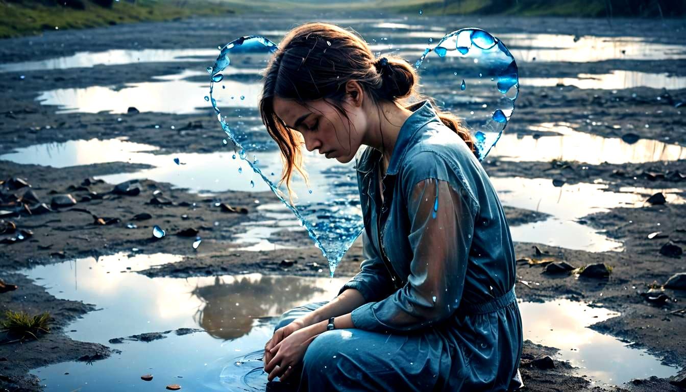 Emotional Portrait: Woman's Grief in Transparent Tears