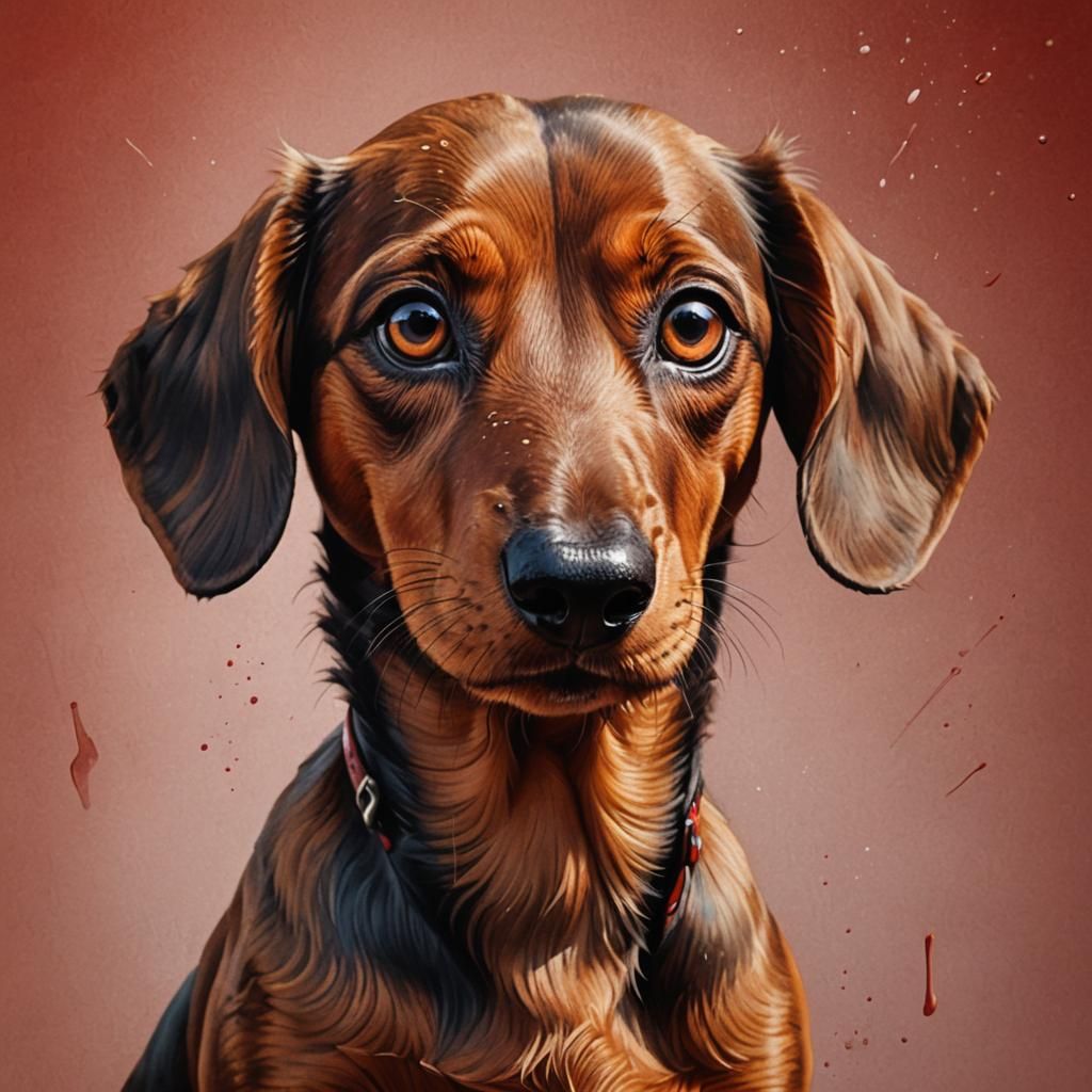 Red Dachshund with Tender Eyes in Splash Art