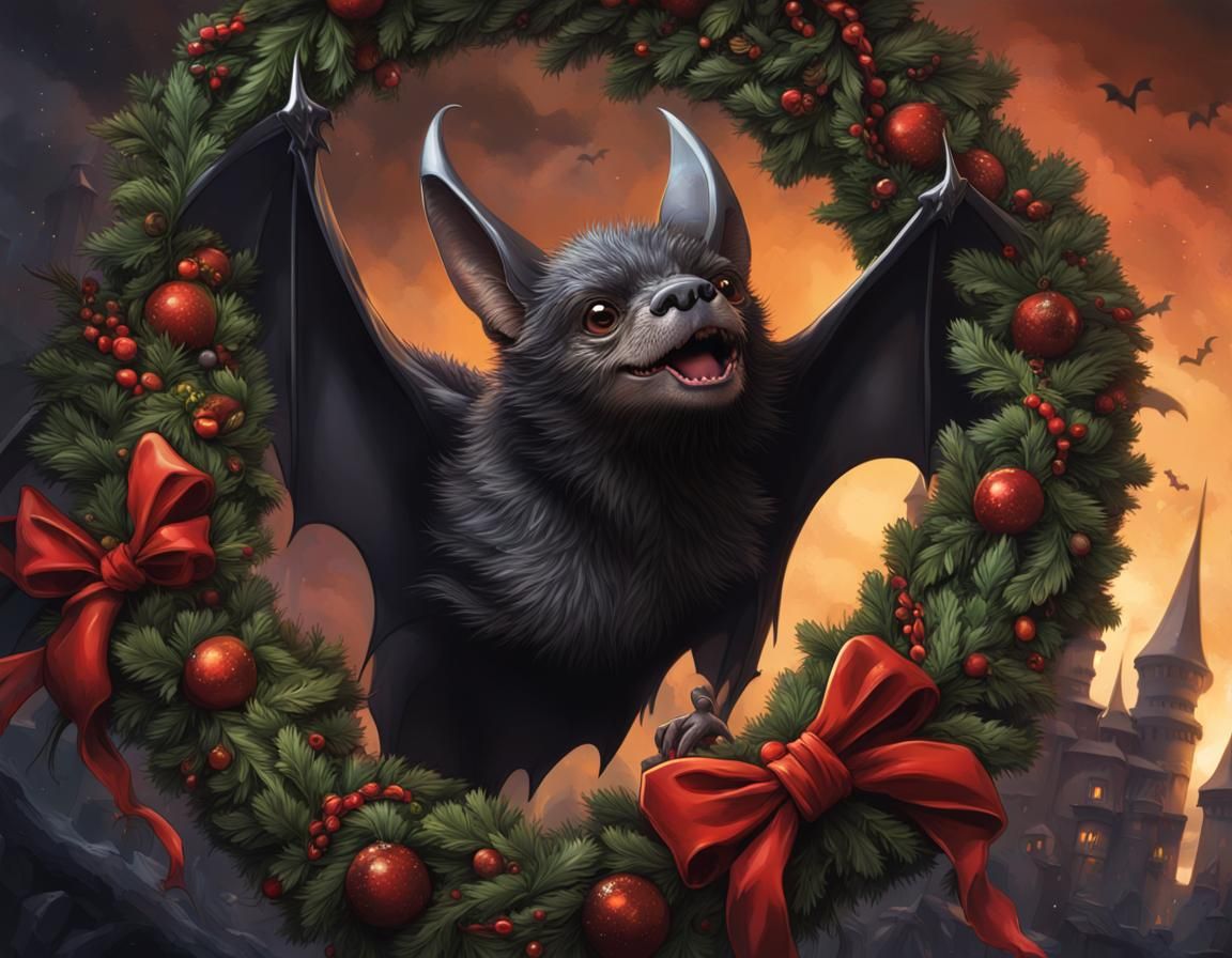 Festive Bats Celebrate Christmas in Dark Castle