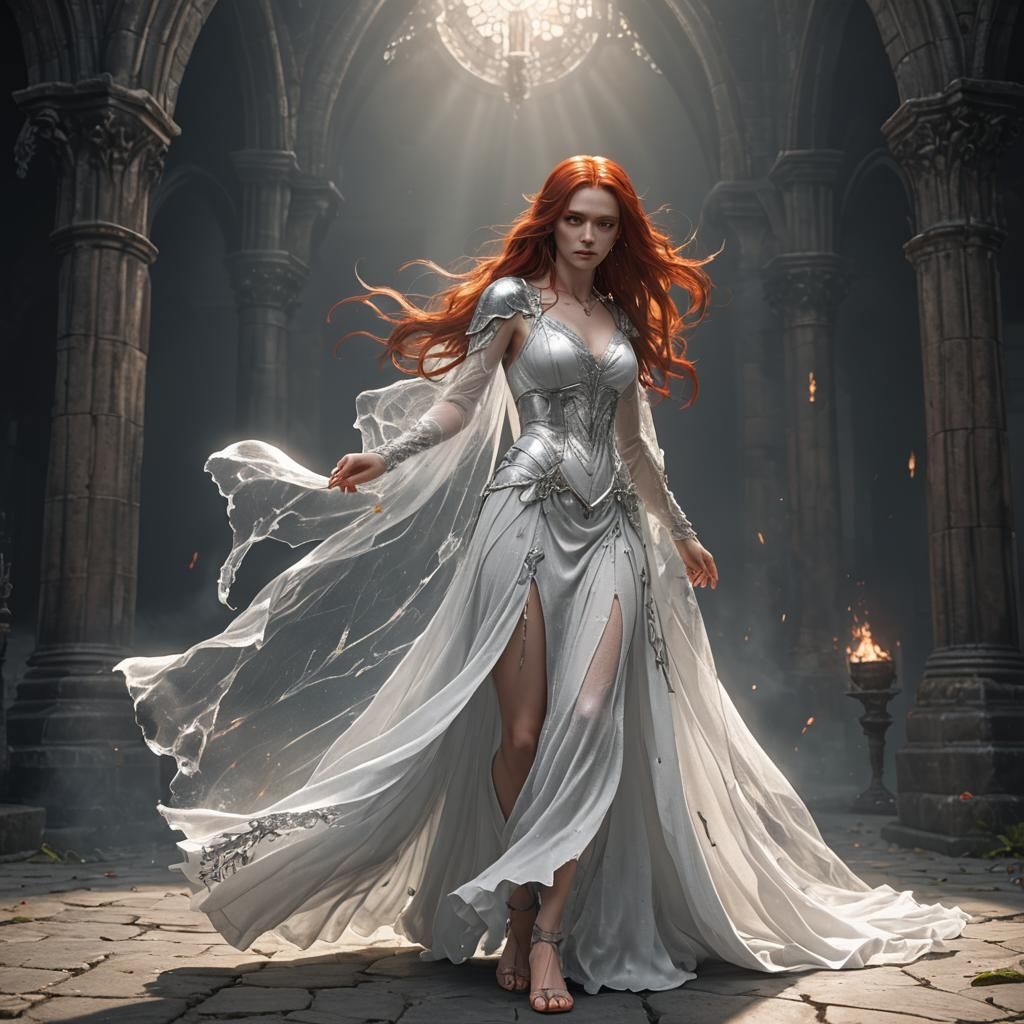Dark Souls Inspired Red Haired Woman in White Dress