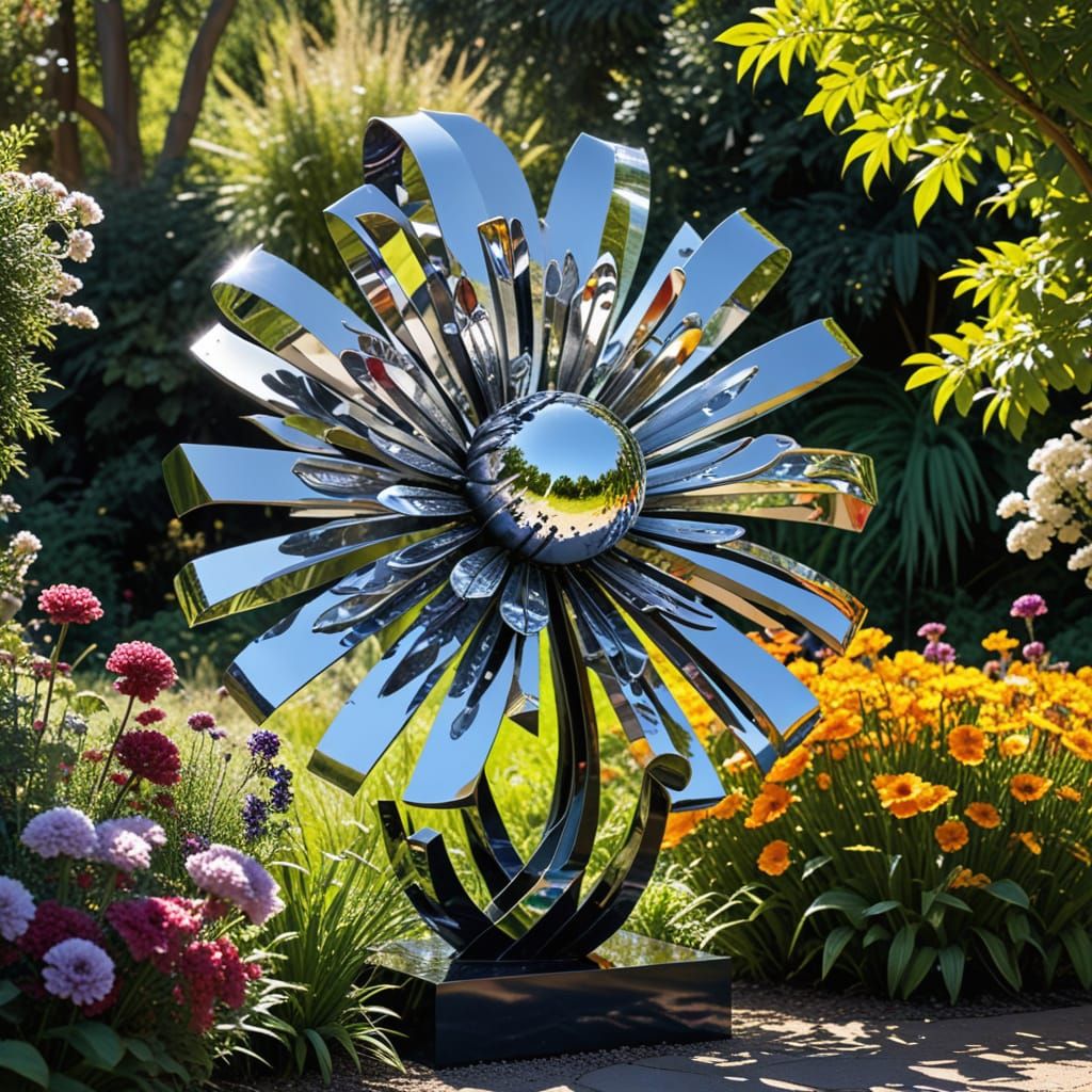 Surreal Abstract Sculpture Reflects Sunny Garden Beauty