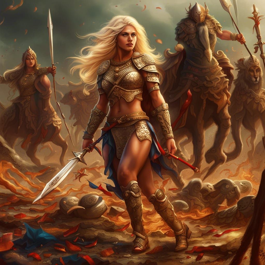 Victorious Amazon Warrior in Detailed Matte Painting