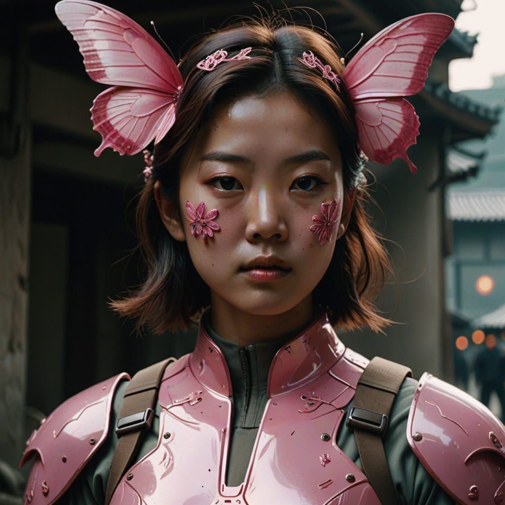 North Korean Soldier in Pink Butterfly Armour