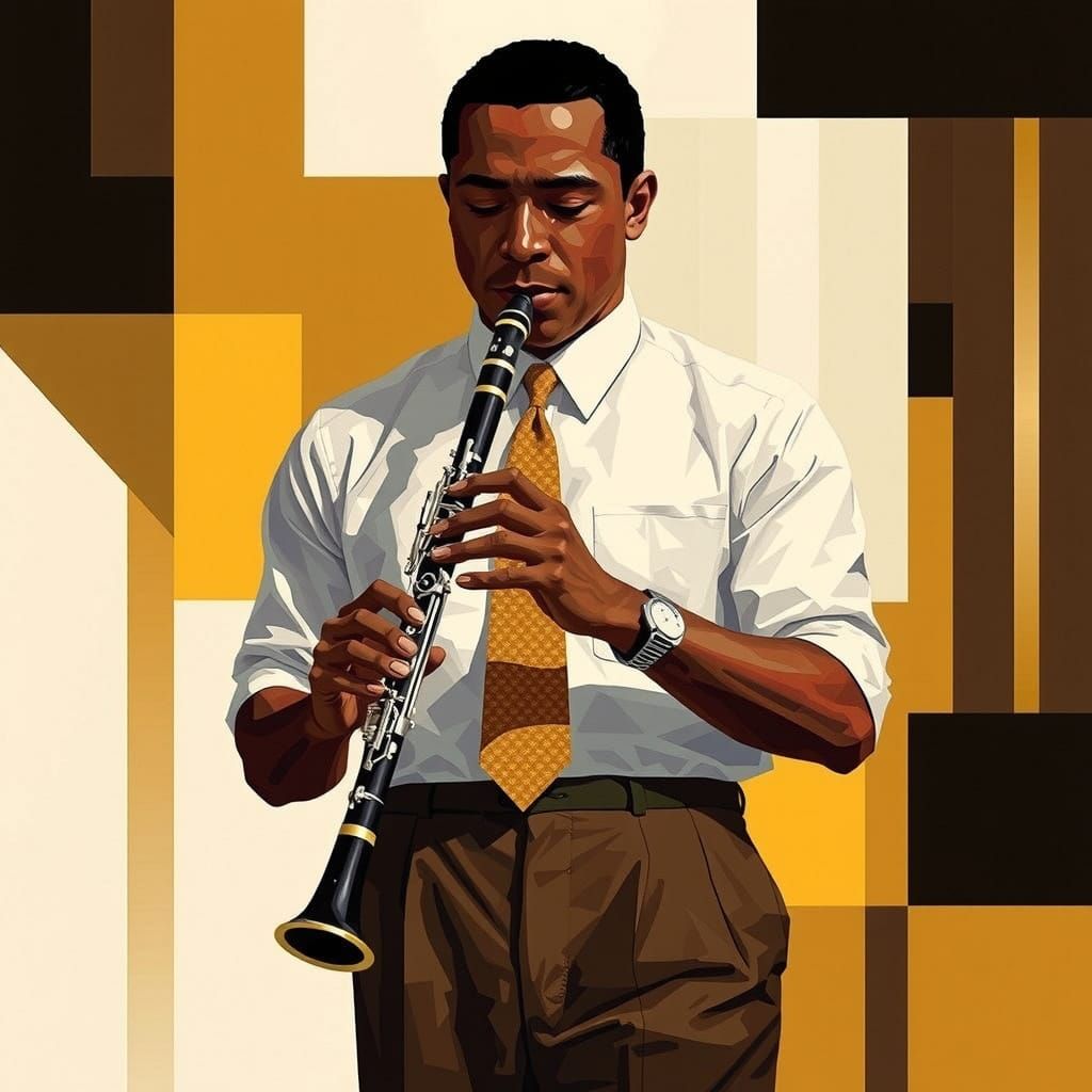 Surreal Jazz Clarinetist in Cubist Geometric Forms