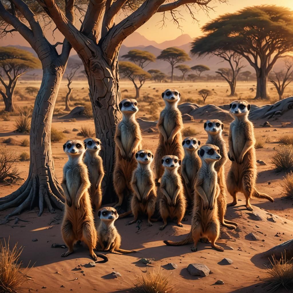 Meerkats at Sunset: A Matte Painting
