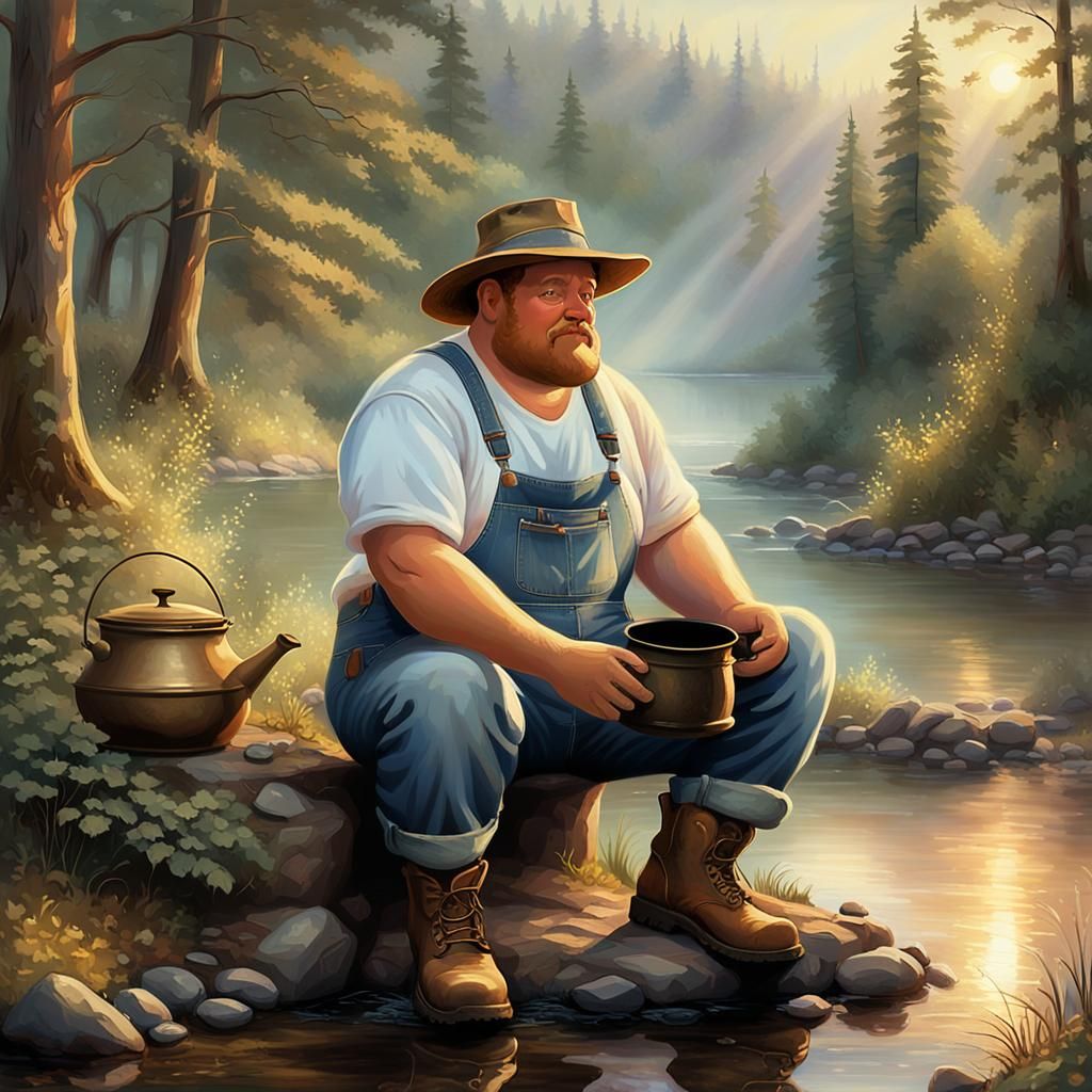 Ethereal Fantasy Redneck in Dreamy Woodland Scene