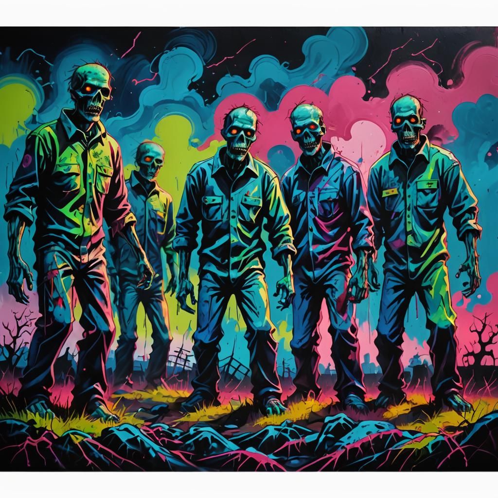 Neon Zombie Torsos in Neo-Expressionist Graffiti Style