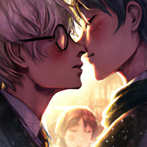 Anime Kiss: Harry Potter and Draco Malfoy in Ghibli Style