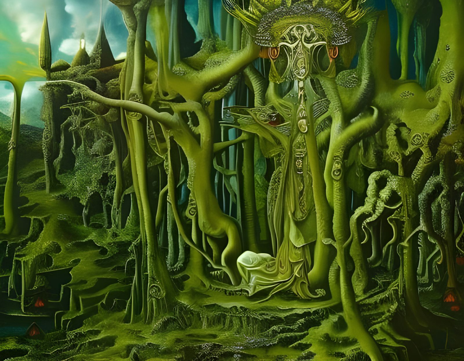 Horrific Demon in Dark Forest: Gothic Art Nouveau Fantasy