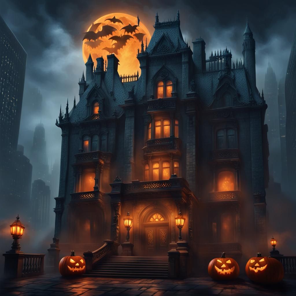 Gothic Haunted House in Cityscape, Concept Art