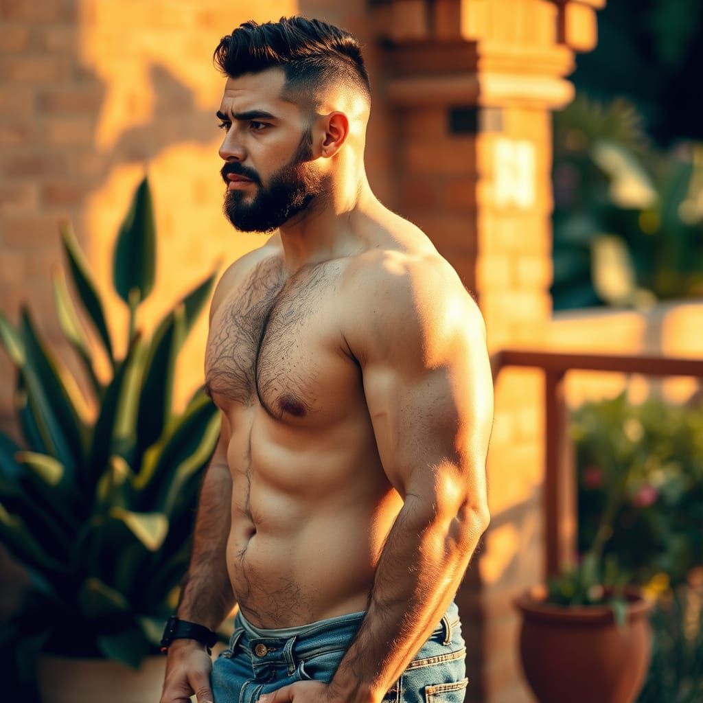 Ruggedly Handsome Man in Warm, Golden Lighting