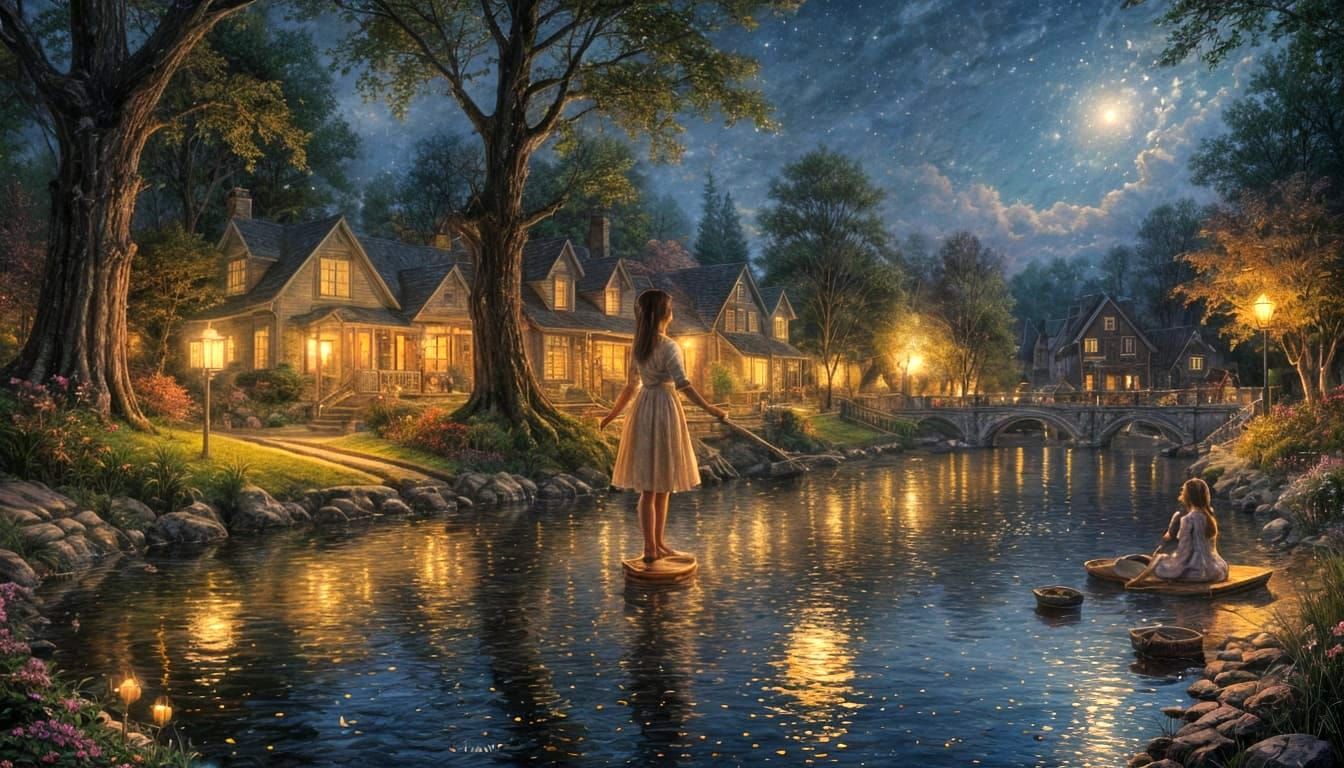 Girl Releases Lantern into Fireworks Sky