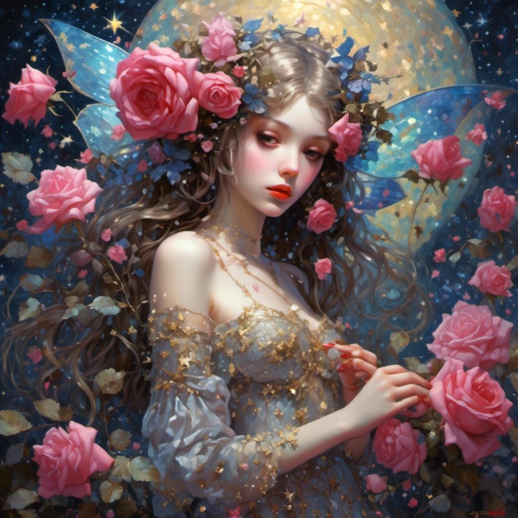 Romantic Ink Painting of Fairy Tale Lovers