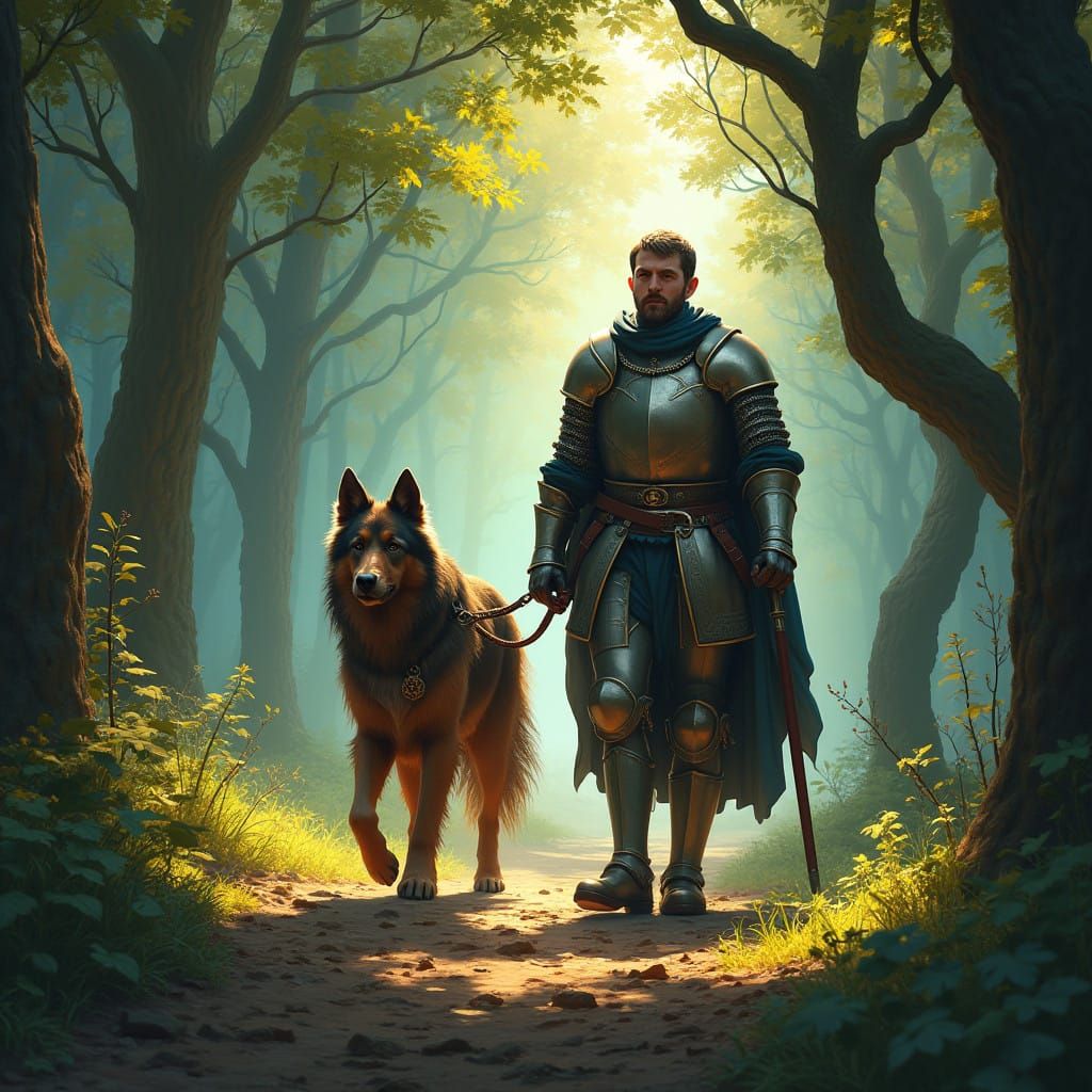 Medieval Knight Embarks on Whimsical Forest Adventure