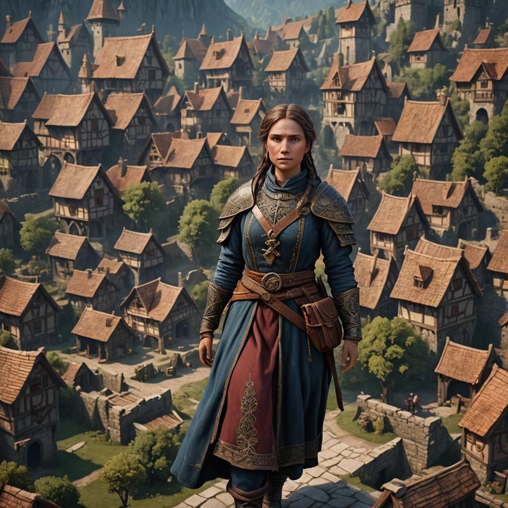 Medieval Female Villager: Detailed Fantasy Art