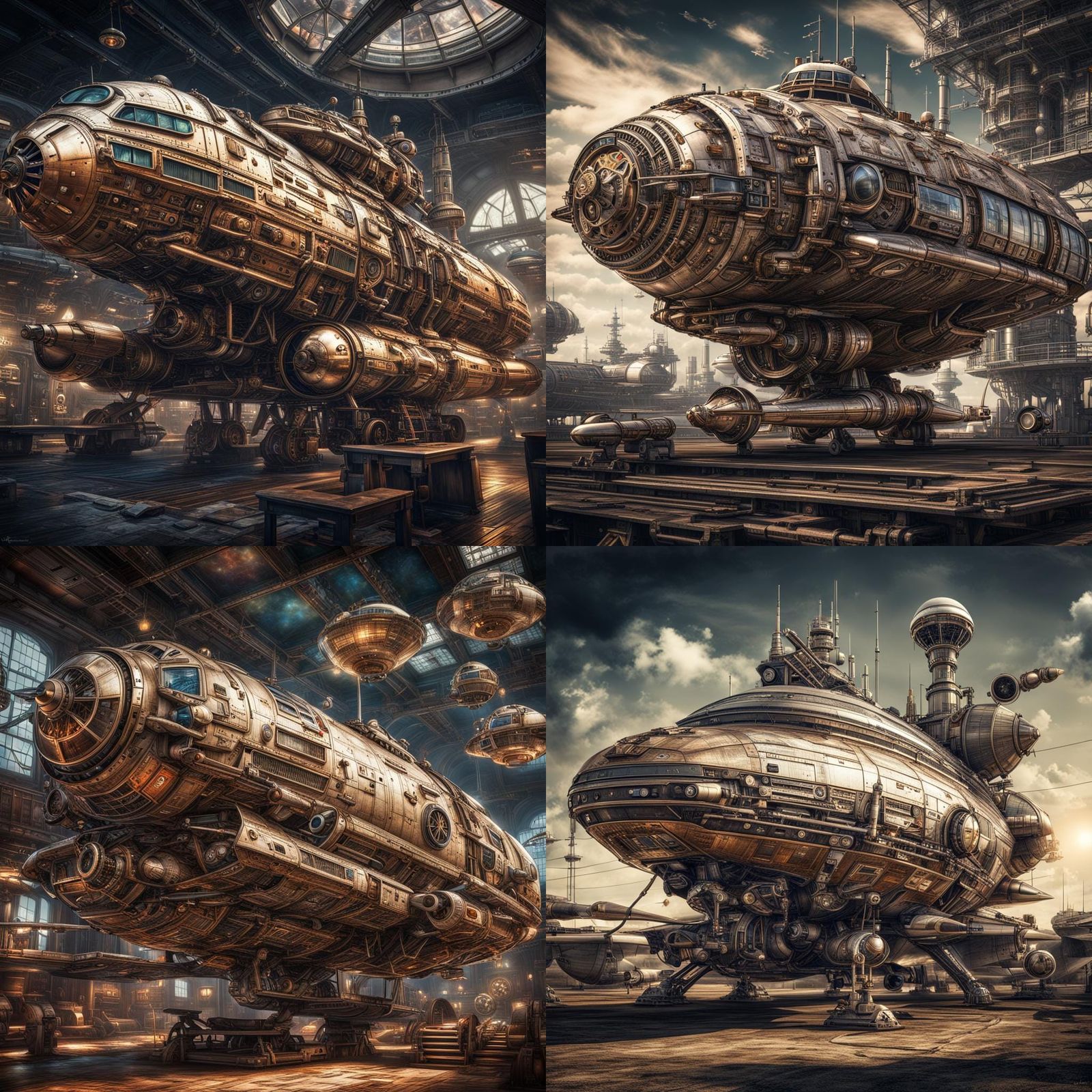 Retro Steampunk Starship Blueprints in High Resolution