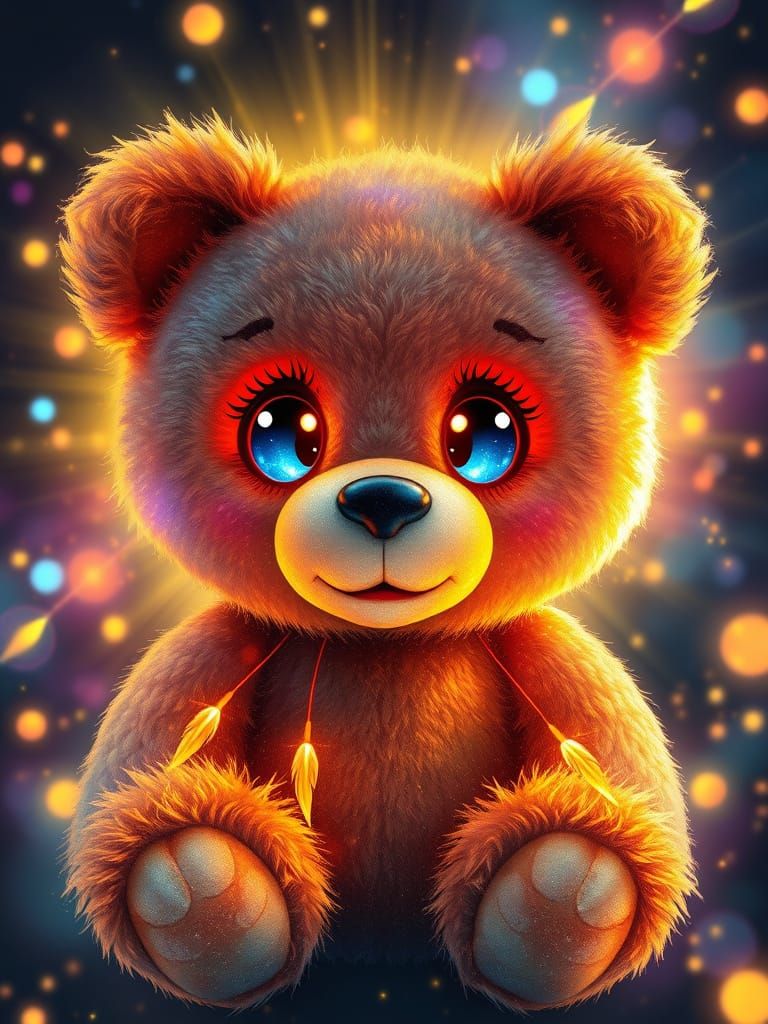 Happy Teddy Bear with Cosmic Light Rays