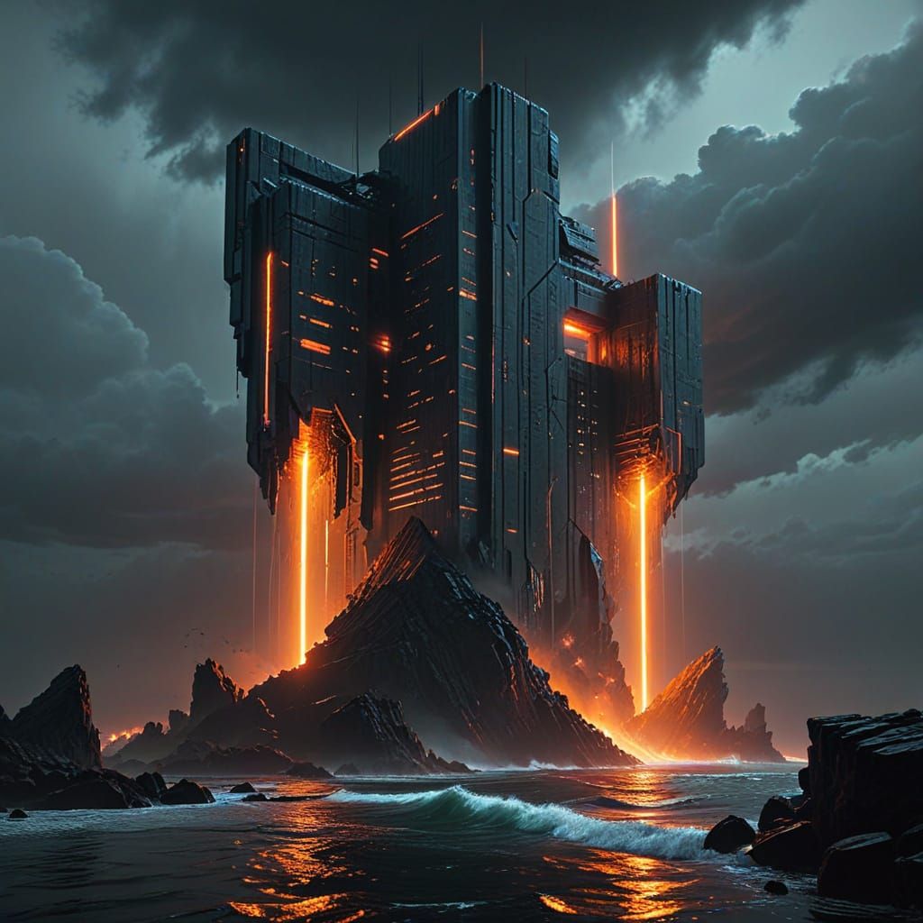 Cyberpunk Archology Rises from Angry Ocean