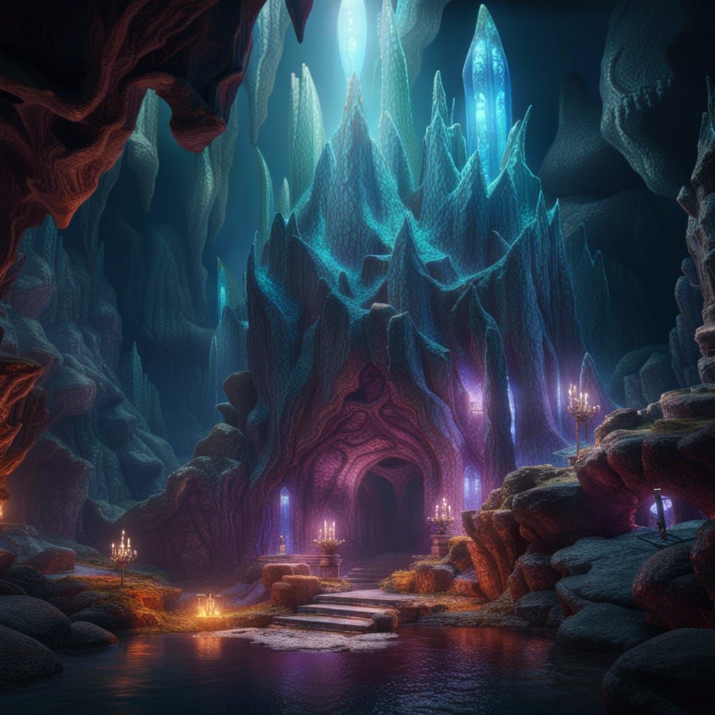 Crystal Goddess in Fantastical Underground Caverns