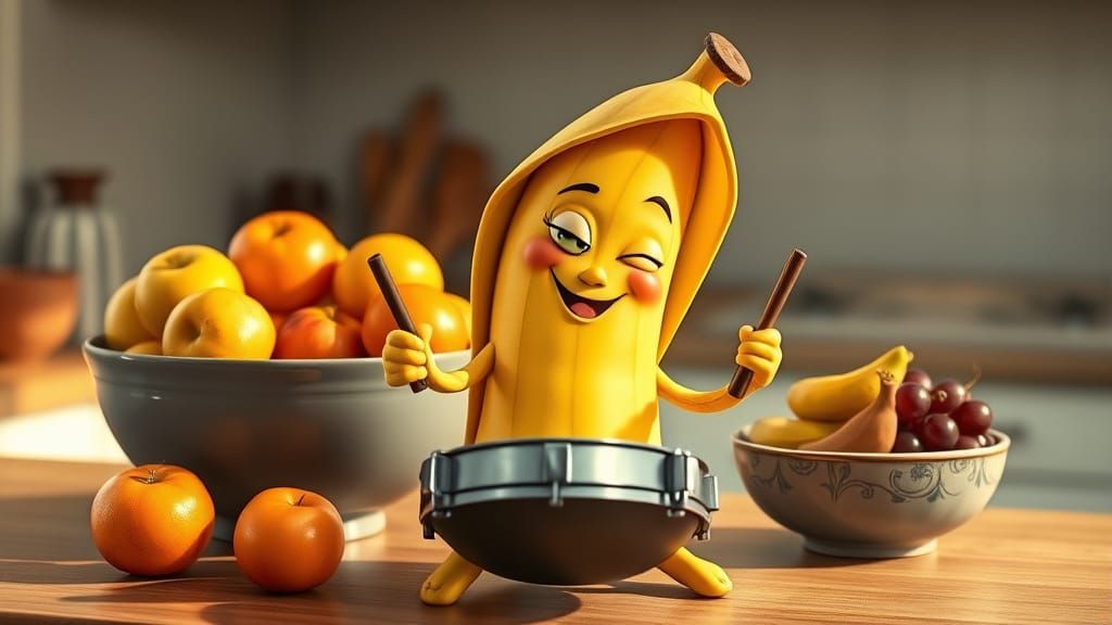 Banana Drummer in Cozy Kitchen Scene