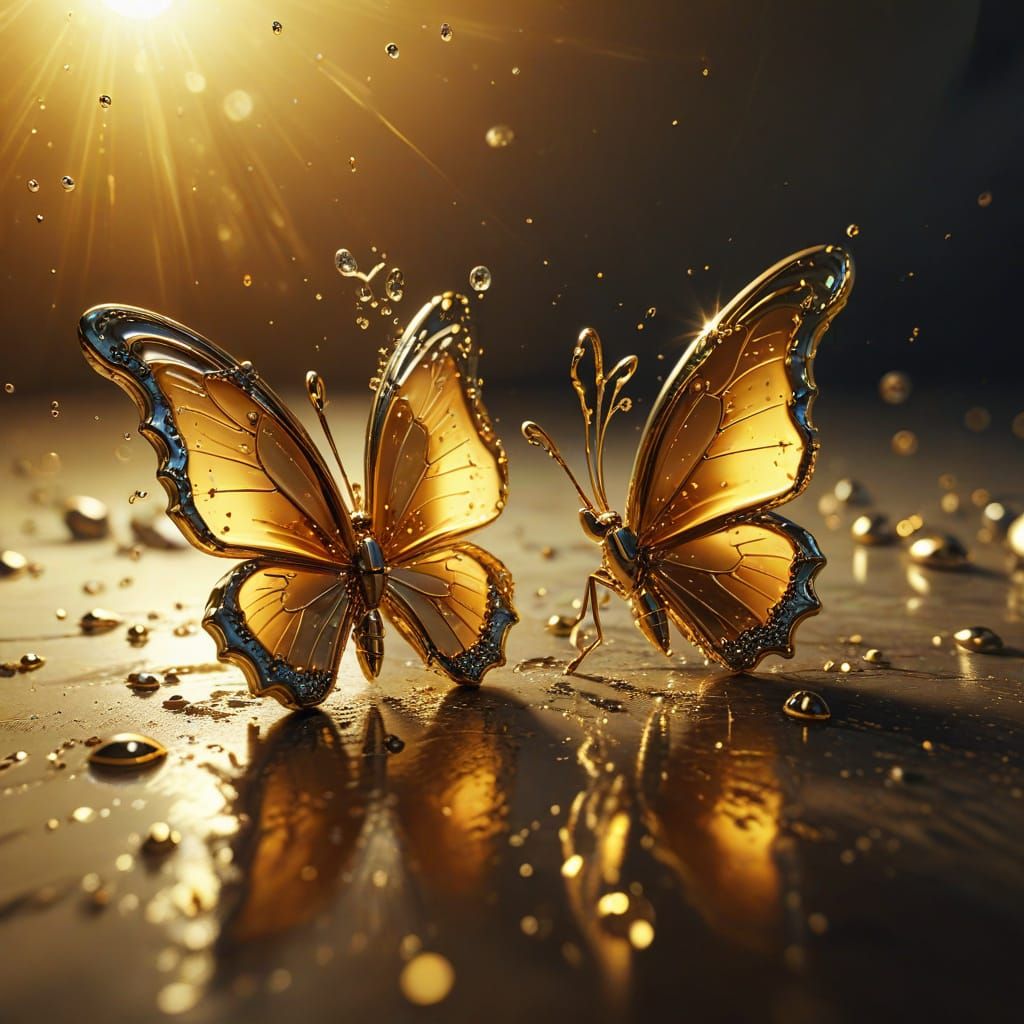 Melting Gold Butterfly Earrings in Surreal Style