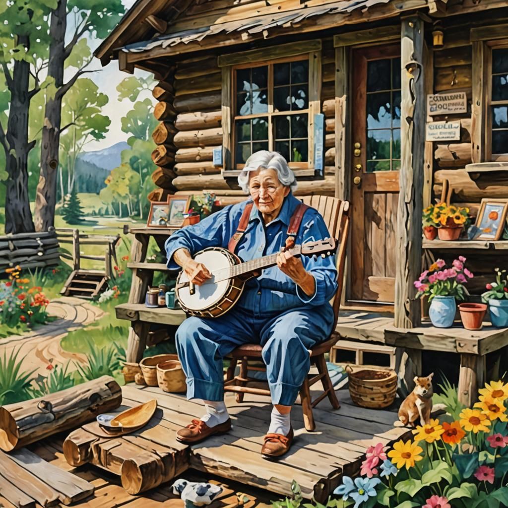 Grandma's Banjo Album Cover in Gouache Style