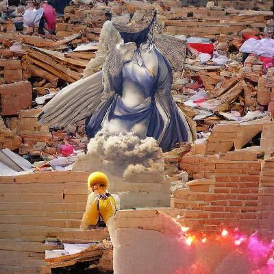 Angel Overlooking Ruins: Digital Art