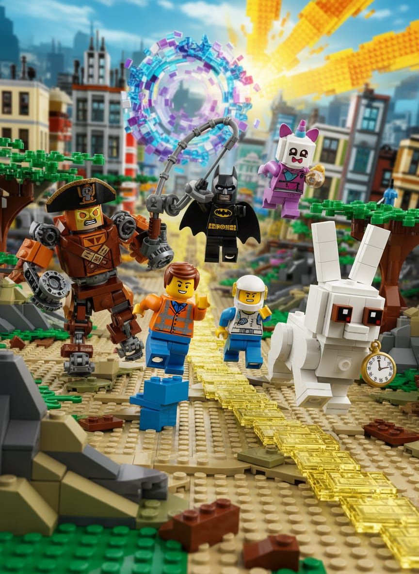 Lego Movie Characters Chase Rabbit in Brick World