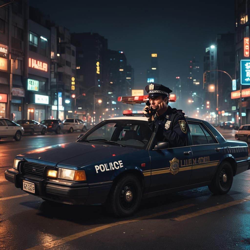 1992: Policeman on Phone in Car, Digital Art