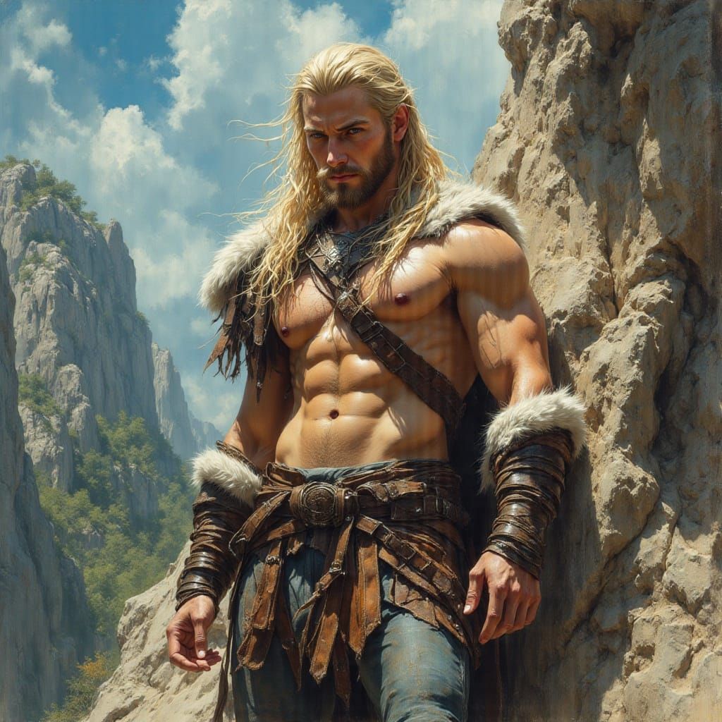 Barbarian Warrior in Oil Painting Style