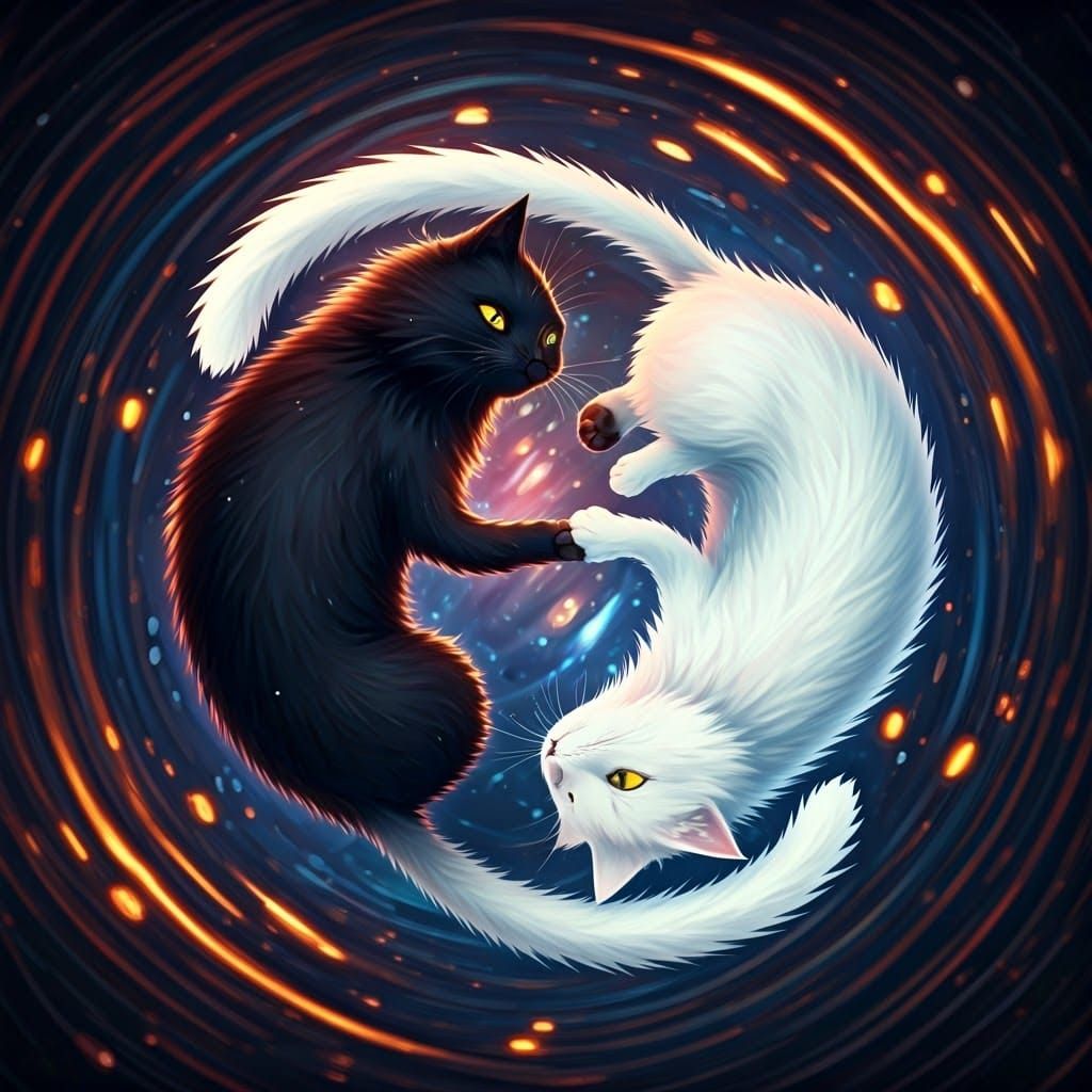 Whimsical Felines Embodied Yin-Yang in Dreamlike Harmony