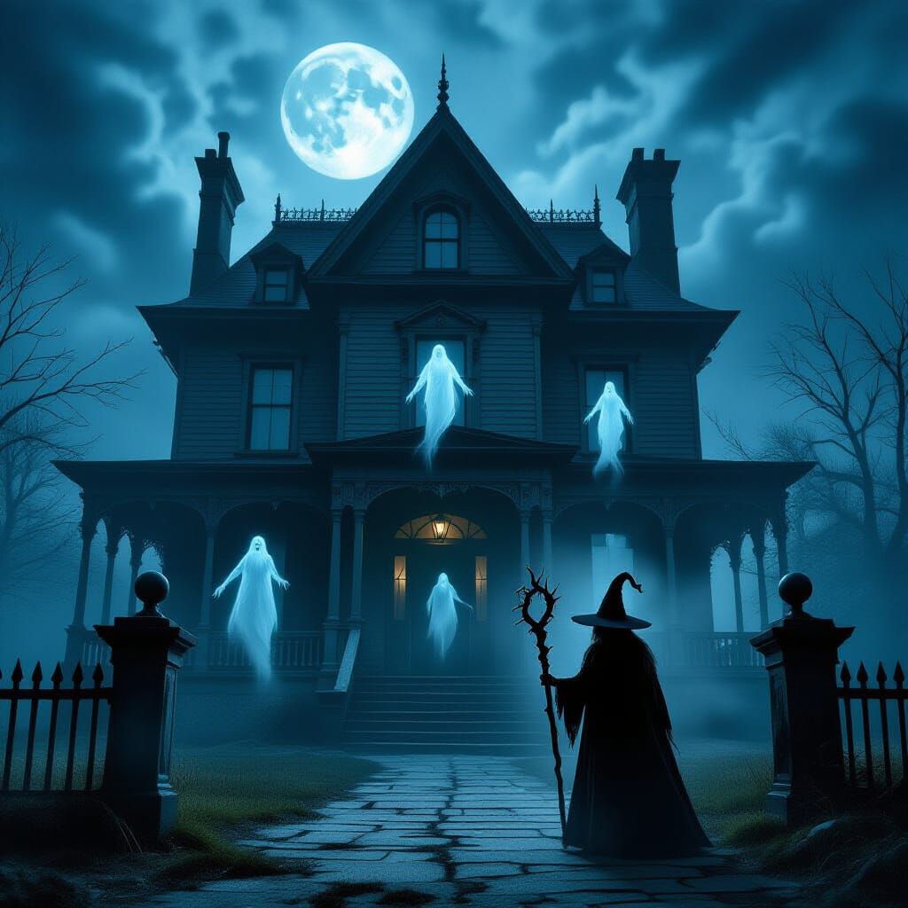 Haunted Victorian Mansion with Ghosts and Witch